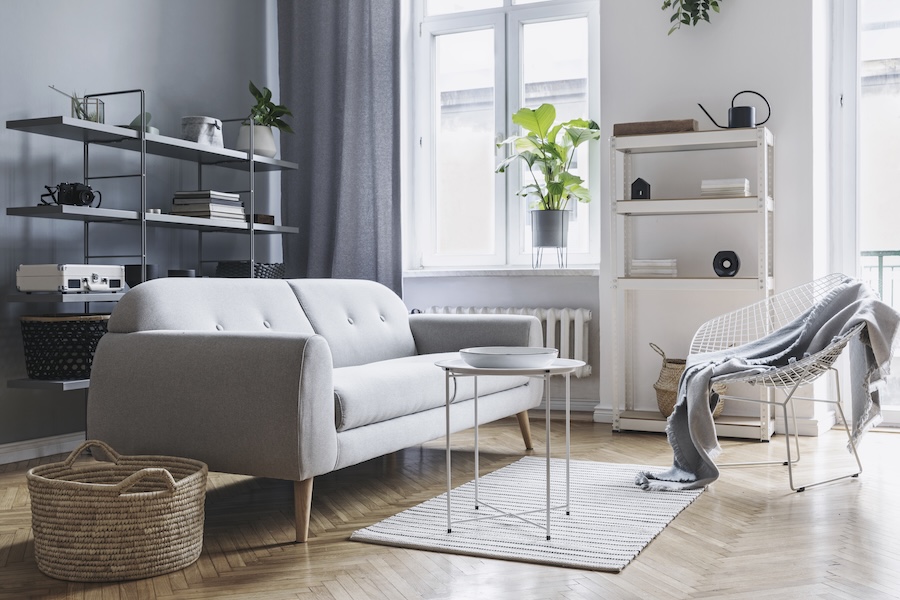stylish living room interior with gray couch and s 2026 03 09 09 19 22 utc